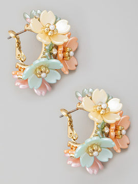 Studded Floral Cluster Hoop Earrings