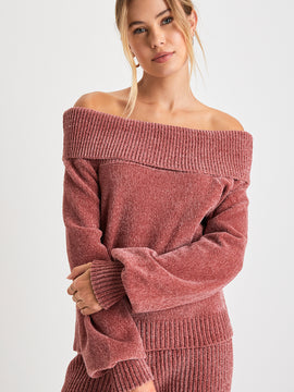 Cozy Rosie Off The Shoulder Chenille Sweater