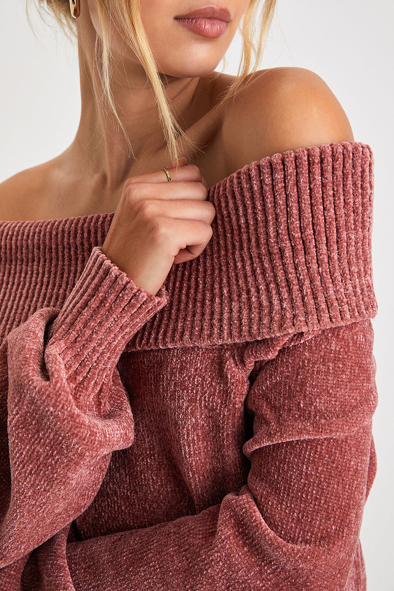 Cozy Rosie Off The Shoulder Chenille Sweater