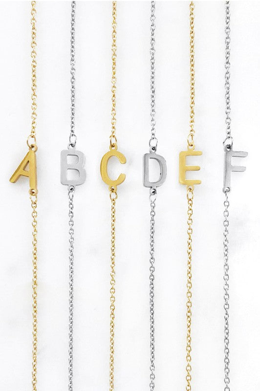 Assymetrical Letter Necklace in Gold or Silver