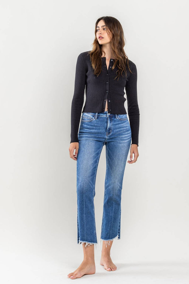 Encourage Raw Hem Kick Flare Jeans