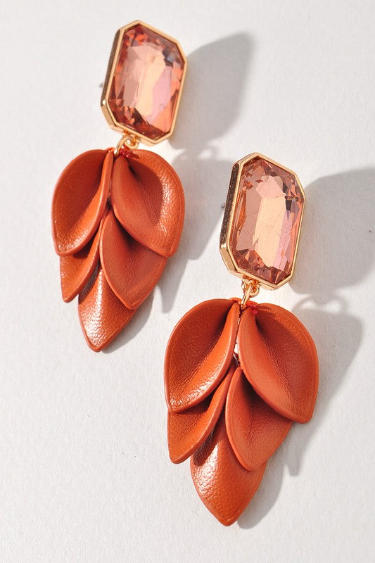 Rhinestone Leaf Drop Earring
