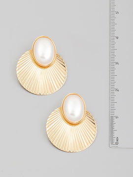 Pleated Disc And Pearl Drop Earrings
