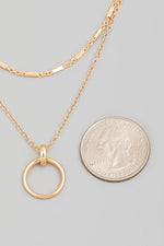 Metallic Hoop Pendant Layered Necklace
