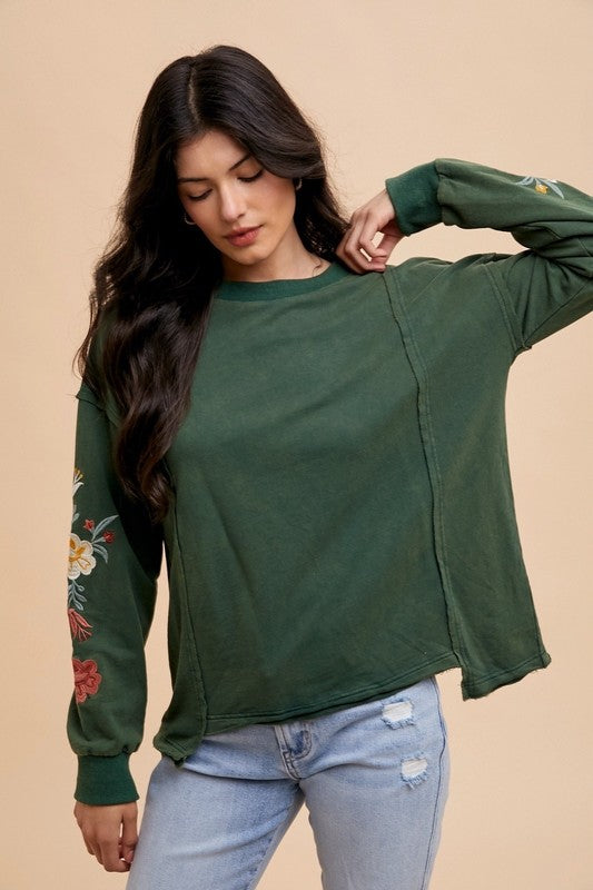 Lucky Embroidered Sleeve Pullover