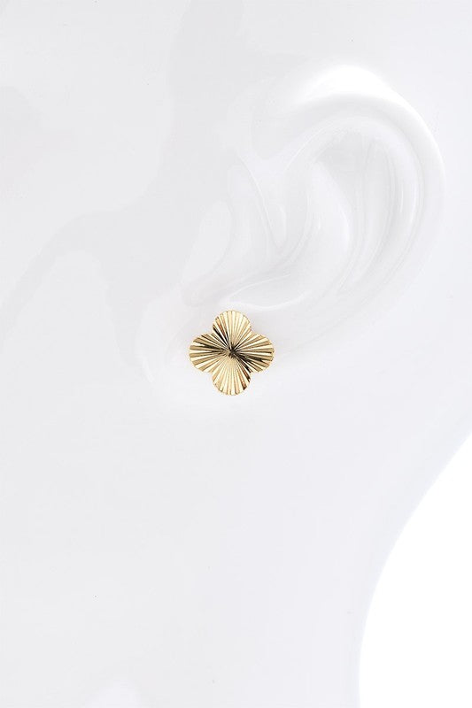 Brass Textured Clover Earrings