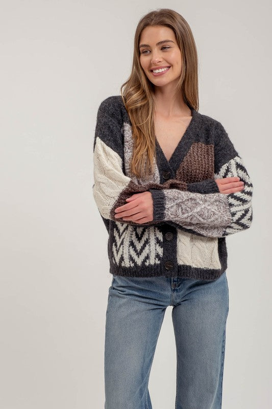 Sammy Patchwork Textured Cardigan