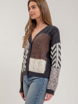 Sammy Patchwork Textured Cardigan