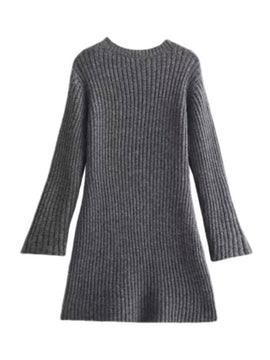 Solid Knit Stand Neck Short Dress