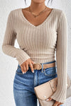 Jahan Ribbed V Neck Top