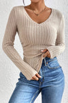 Jahan Ribbed V Neck Top