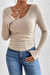 Jahan Ribbed V Neck Top