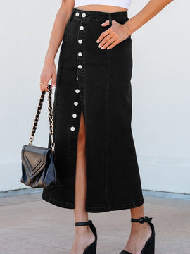 Susie Button Denim Midi Skirt