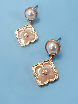 Marien Clover Pearl Drop Earrings