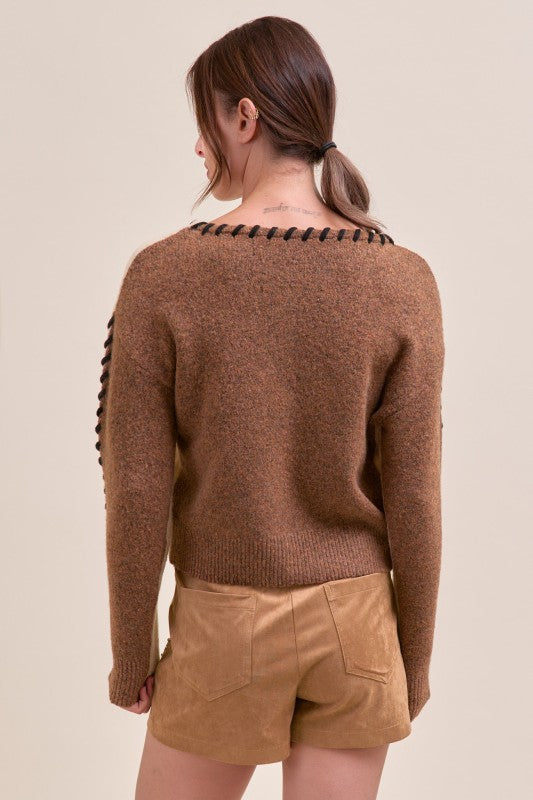 Vasquez Whipstitch Blocked Sweater