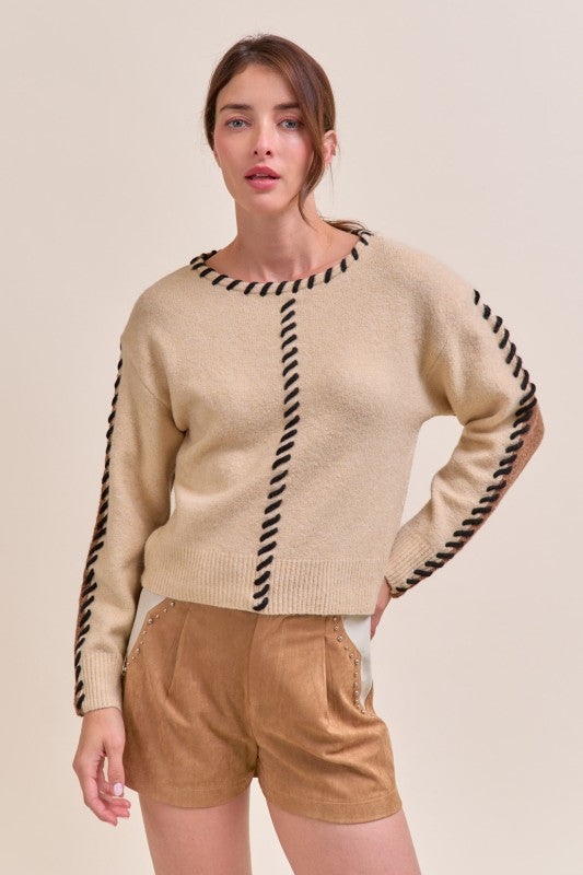 Vasquez Whipstitch Blocked Sweater