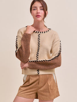 Vasquez Whipstitch Blocked Sweater