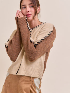 Vasquez Whipstitch Blocked Sweater