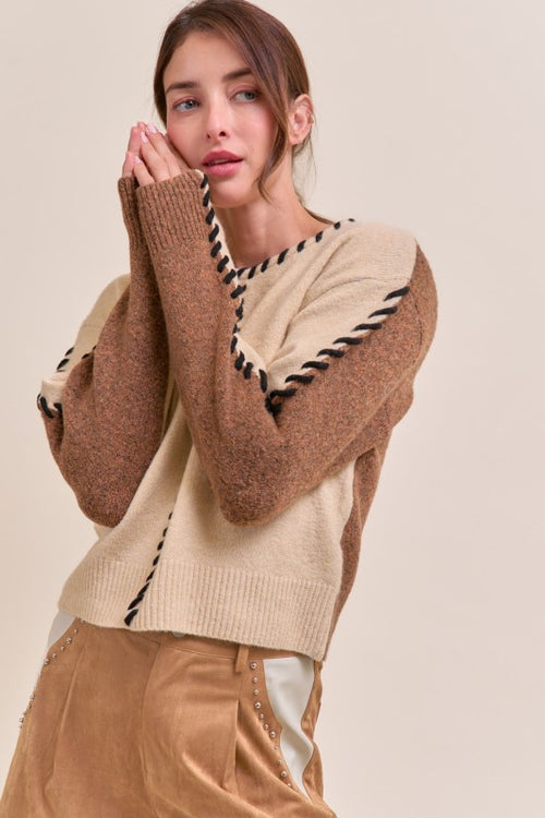 Vasquez Whipstitch Blocked Sweater