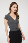 Valerie Button V Neck Bodysuit