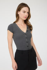 Valerie Button V Neck Bodysuit