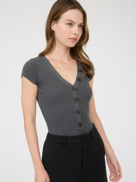 Valerie Button V Neck Bodysuit