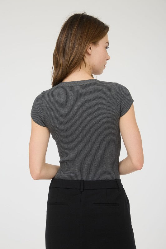 Valerie Button V Neck Bodysuit