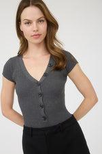 Valerie Button V Neck Bodysuit