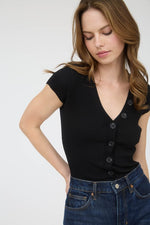 Valerie Button V Neck Bodysuit