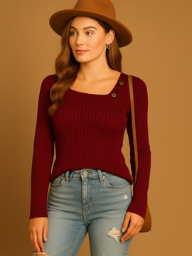 Ruby Ribbed Asymetrical Sweater
