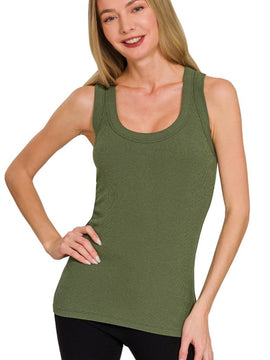 Ribbed Scoop Neck Tank Top