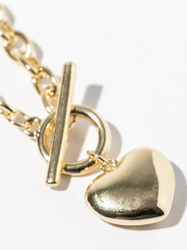 Puffy Heart Toggle Necklace Gold Dipped