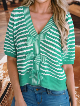 Mina V Neck Bow Knot Sweater