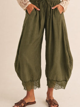 Faye Lace Trim Barrel Pants