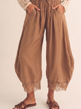 Faye Lace Trim Barrel Pants