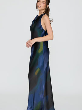 Vanda High Neck Satin Maxi Dress