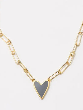 Heart Charm Paper Clip Necklace 18K