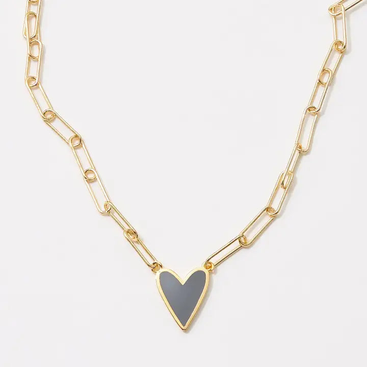 Heart Charm Paper Clip Necklace 18K