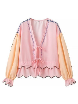 Jenny Color Block Tie Blouse