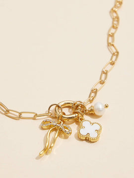 Embrace Charm Necklace with Clover and Pearl