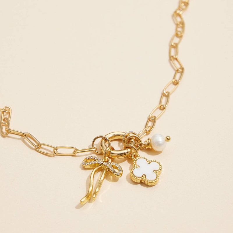 Embrace Charm Necklace with Clover and Pearl