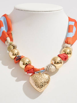 Puffy Heart Charm Scarf Necklace O
