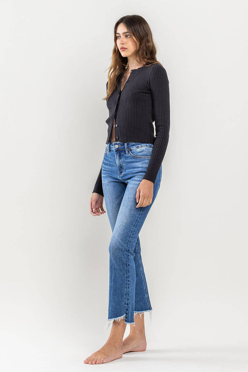 Encourage Raw Hem Kick Flare Jeans