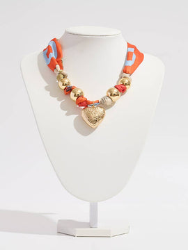 Puffy Heart Charm Scarf Necklace O