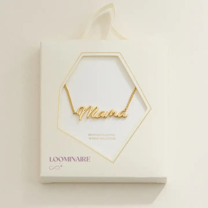 Mama Script Necklace 18K