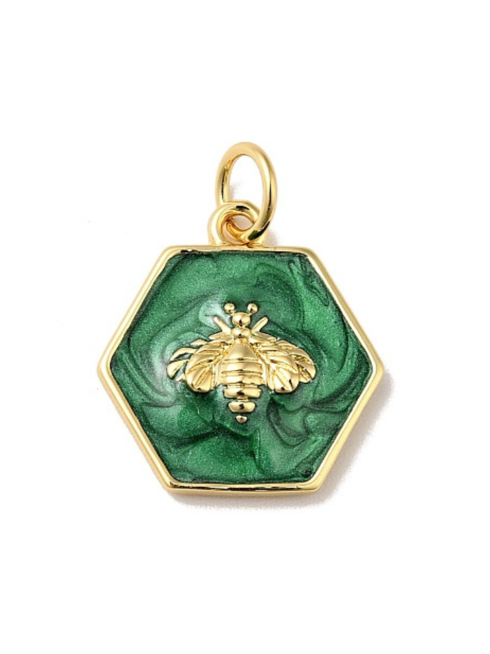 Queen Bee Charm - Enameled Green 18K Gold Plated