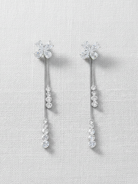 Zirconia Flower Tassel Drop Earrings