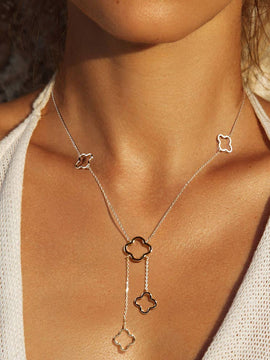 Quatrefoil Station Necklace: Rhodium
