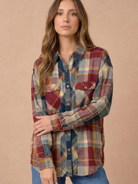 Capped Plaid Button Down Shirt