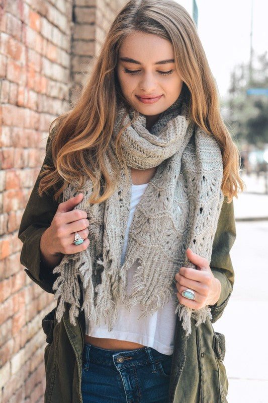 Feathered Lacey Knit Scarf